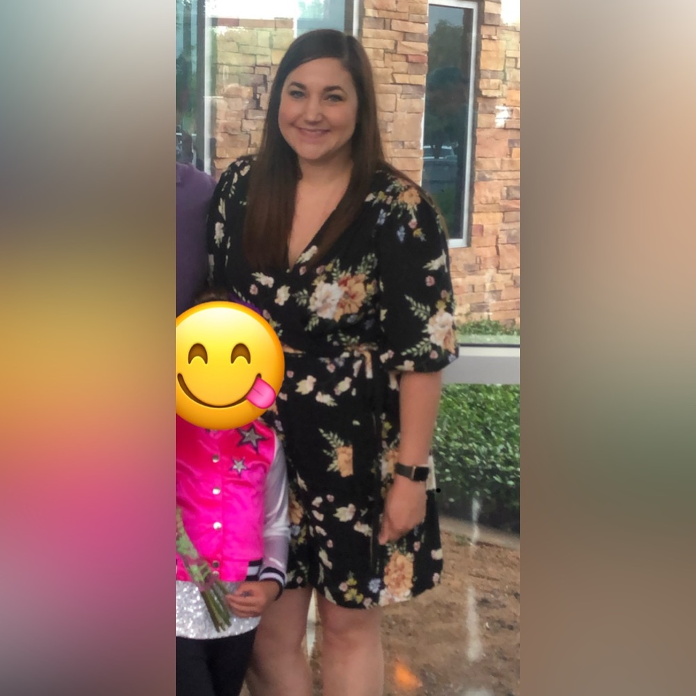 Lane Bryant black and floral romper with pockets